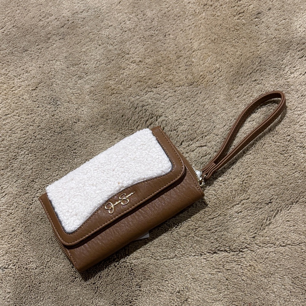 Brown and White Wristlet Wallet
